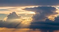 Dramatic Cloudscape Golden Sunlight Rays Through Storm Clouds Royalty Free Stock Photo