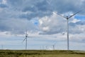 Dramatic cloudscape over wind turbines on the field at Teruel region, Spain