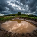 Dramatic Cloudscape Reflection on a Rural Path Royalty Free Stock Photo