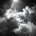 Dramatic Cloudscape with Sunlight Rays in Monochrome Dreamy Sky Artifical Royalty Free Stock Photo