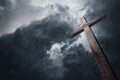 Dramatic cloudscape and wooden cross Royalty Free Stock Photo