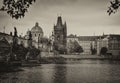 Dramatic cloudy autumn view of Charles Bridge, Vltava river, St. Vitus Cathedral, Prague Castle and Old Town, Prague, Czech Royalty Free Stock Photo