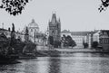 Dramatic cloudy autumn view of Charles Bridge, Vltava river, St. Vitus Cathedral, Prague Castle and Old Town, Prague, Czech Royalty Free Stock Photo