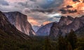 Dramatic Cloudy Dawn on Yosemite Valley, Yosemite National Park, California Royalty Free Stock Photo