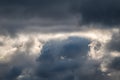 Dramatic cloudy sky background. Dark blue stormy cloudy sky. Natural photo background Royalty Free Stock Photo