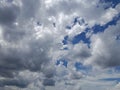 Dramatic Cloudy Sky with Sunlight Breakthrough, Blue Sky and White Clouds, Weather Background Royalty Free Stock Photo