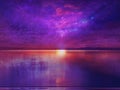 Dramatic cloudy sky on sunset nebula lilac pink sea water reflection sunlight evening summer seascape landscape