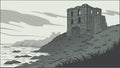 Dramatic coastal ruins under a dark, foreboding sky, vector design Generative AI Royalty Free Stock Photo