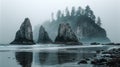 Misty Coastal Spires Dramatic Sea Stacks and Foggy Pacific Northwest Shore Royalty Free Stock Photo
