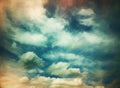 Dramatic Color Enhanced Cumulus Clouds and Sky. Digital Art Painting. Impressionist.