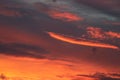 Dramatic colored lighting on clouds at sunset