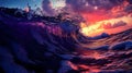 Dramatic Colorful Ocean Wave Sunset Royalty Free Stock Photo