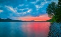 Dramatic colorful sunset along the shoreline of Cave Run Lake, KY Royalty Free Stock Photo