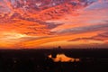 Dramatic colorful sunset over confluence of Danube and Sava river in Belgrade Royalty Free Stock Photo
