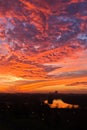 Dramatic colorful sunset over confluence of Danube and Sava river in Belgrade Royalty Free Stock Photo