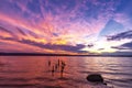 Dramatic colorful sunset at the seashore.