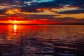 Dramatic colorful vibrant sunset sky with clouds reflected in the water Royalty Free Stock Photo