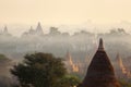 Bagan Temples in Mist at Sunrise Royalty Free Stock Photo