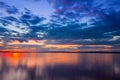 Dramatic colorful vibrant sunset sky with clouds reflected in the water Royalty Free Stock Photo