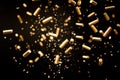 Falling bullets border over black background with light Royalty Free Stock Photo
