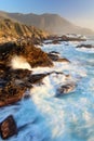 Dramatic Crashing Waves at Sunset on Big Sur coast, Garapata State Park, near Monterey, California, USA Royalty Free Stock Photo