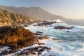 Dramatic Crashing Waves at Sunset on Big Sur coast, Garapata State Park, near Monterey, California, USA Royalty Free Stock Photo