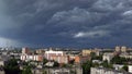 Dramatic cumulonimbus stormy clouds over cityscape Kaunas, Lithuania Royalty Free Stock Photo