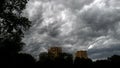 Dramatic cumulonimbus stormy clouds over cityscape Kaunas, Lithuania Royalty Free Stock Photo