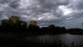 Dramatic cumulonimbus stormy clouds over cityscape Kaunas, Lithuania Royalty Free Stock Photo