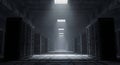 Dark server room with intense light beams Royalty Free Stock Photo