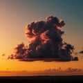 A dramatic, dark cloud formation dominates the sunset sky, with the sun casting a Royalty Free Stock Photo