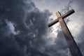 Dramatic cloudscape and wooden cross Royalty Free Stock Photo