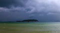 The dramatic dark cloudy sky over sea, natural photo background Royalty Free Stock Photo