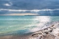 Dramatic dark cloudy sky over sea Royalty Free Stock Photo