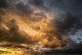 Dramatic Dark cloudy stormy sky in the evening.