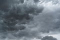 Dramatic dark grey clouds sky with thunder storm and rain. Abstract nature landscape background Royalty Free Stock Photo