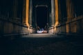 Dramatic dark path through ancient columns in munich Royalty Free Stock Photo