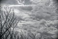 Dramatic dark sky and clouds. Cloudy sky background. Black sky before thunder storm and rain. Background for death, sad, grieving. Royalty Free Stock Photo