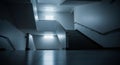 Dramatic Dark Staircase Interior with Fluorescent Lights and Modern Architecture Royalty Free Stock Photo
