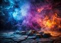 Dramatic Dark Stone Background with Cracked Texture, Smoke Effects, and Striking Lighting for Product Royalty Free Stock Photo