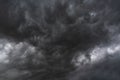 Dramatic dark storm rain clouds black sky background. Dark thunderstorm clouds rainny atmosphere. Meteorology danger windstorm Royalty Free Stock Photo