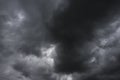 Dramatic dark storm rain clouds black sky background. Dark thunderstorm clouds rainny atmosphere. Meteorology danger windstorm Royalty Free Stock Photo