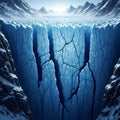 Deep Crevasse in Glacier with Snow-Capped Mountains Royalty Free Stock Photo