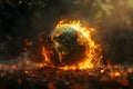 Dramatic depiction of planet Earth engulfed in flames, environmental crisis Royalty Free Stock Photo