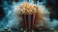 Exploding popcorn in dramatic smoky environment