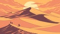 Dramatic Desert Dunes: Figures Journeying at Sunset, vector design Generative AI Royalty Free Stock Photo