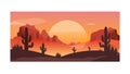 Dramatic Desert Landscape with Cactuses at Sunset, vector design Generative AI Royalty Free Stock Photo