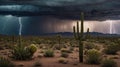 Dramatic Desert Storm: Lightning Strikes Across the Arizona Landscape at Twilight Royalty Free Stock Photo