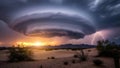 Dramatic Desert Thunderstorm with Lightning at Sunset Royalty Free Stock Photo