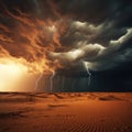 Dramatic Desert Thunderstorm, A Natural Phenomenon to Behold, Storm in Desert Royalty Free Stock Photo